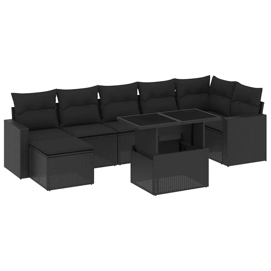 Salon de jardin 8 pcs avec coussins noir résine tressée - 2