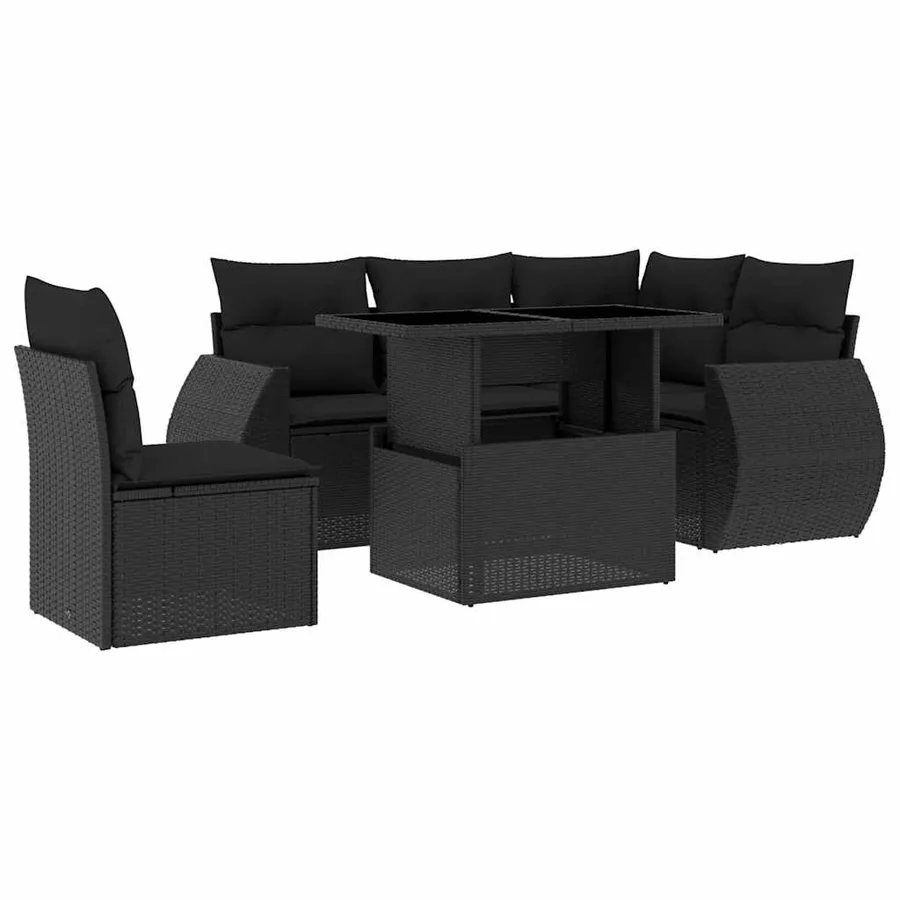 Salon de jardin 6 pcs avec coussins noir résine tressée - 2