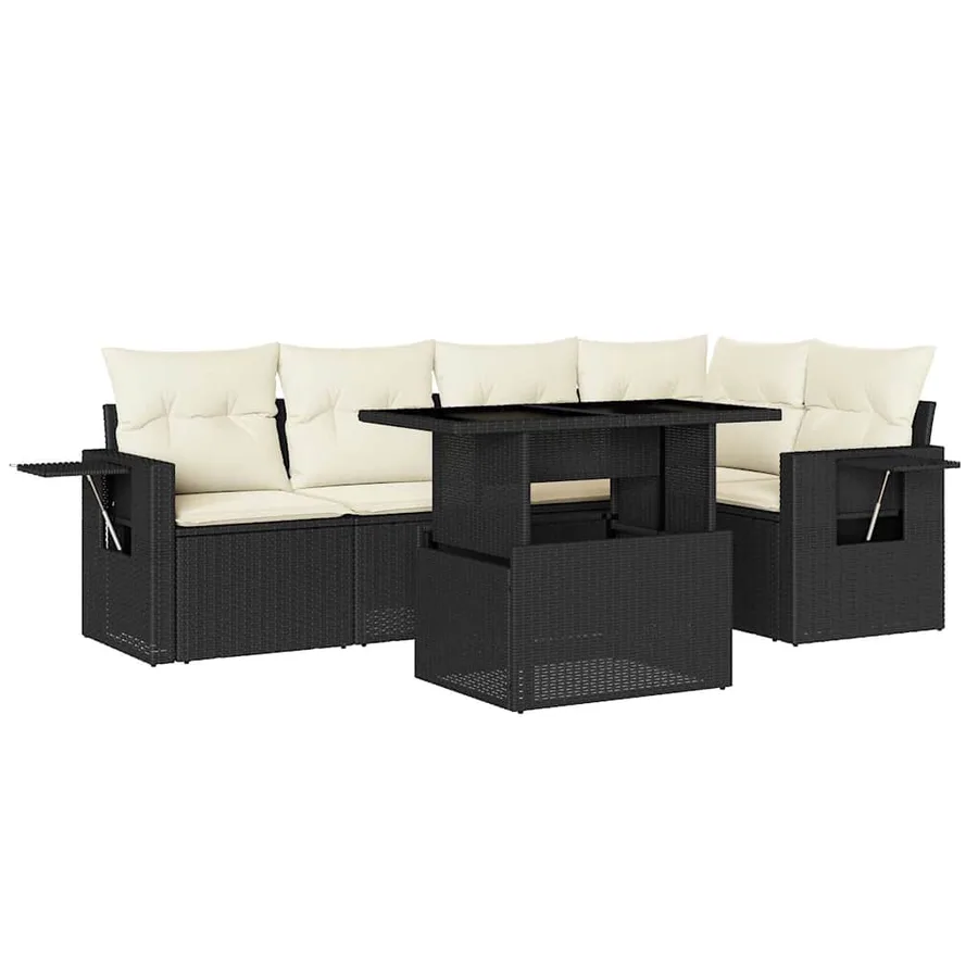 Salon de jardin 6 pcs avec coussins noir résine tressée - 2