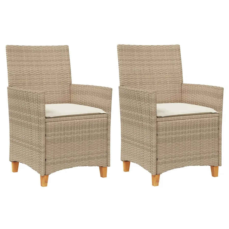 Chaises de jardin coussins lot de 2 beige résine tressée bois - 2