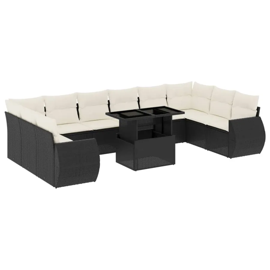 Salon de jardin 11 pcs avec coussins noir résine tressée - 2