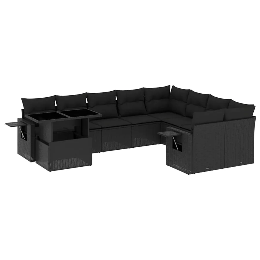 Salon de jardin 10 pcs avec coussins noir résine tressée - 2