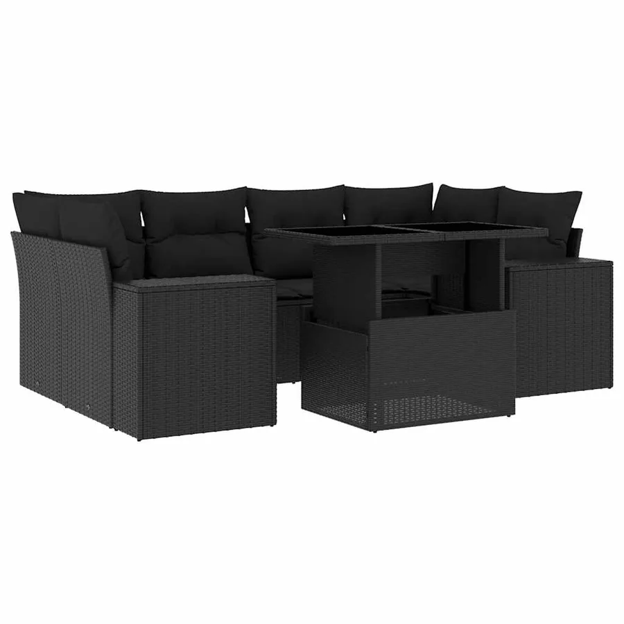 Salon de jardin 7 pcs avec coussins noir résine tressée 62 x 62 x 69 cm - 70,3 kg - 2