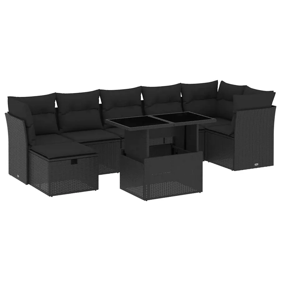 Salon de jardin 8 pcs avec coussins noir résine tressée - 2