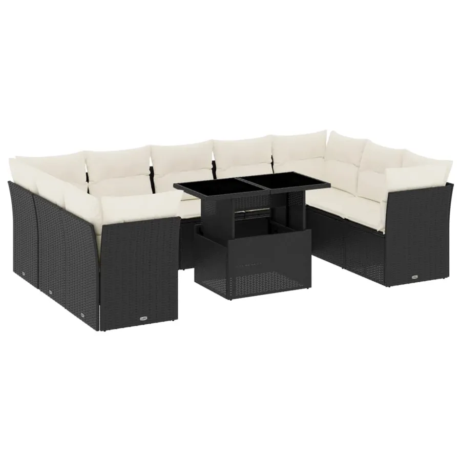 Salon de jardin 10 pcs avec coussins noir résine tressée - 2