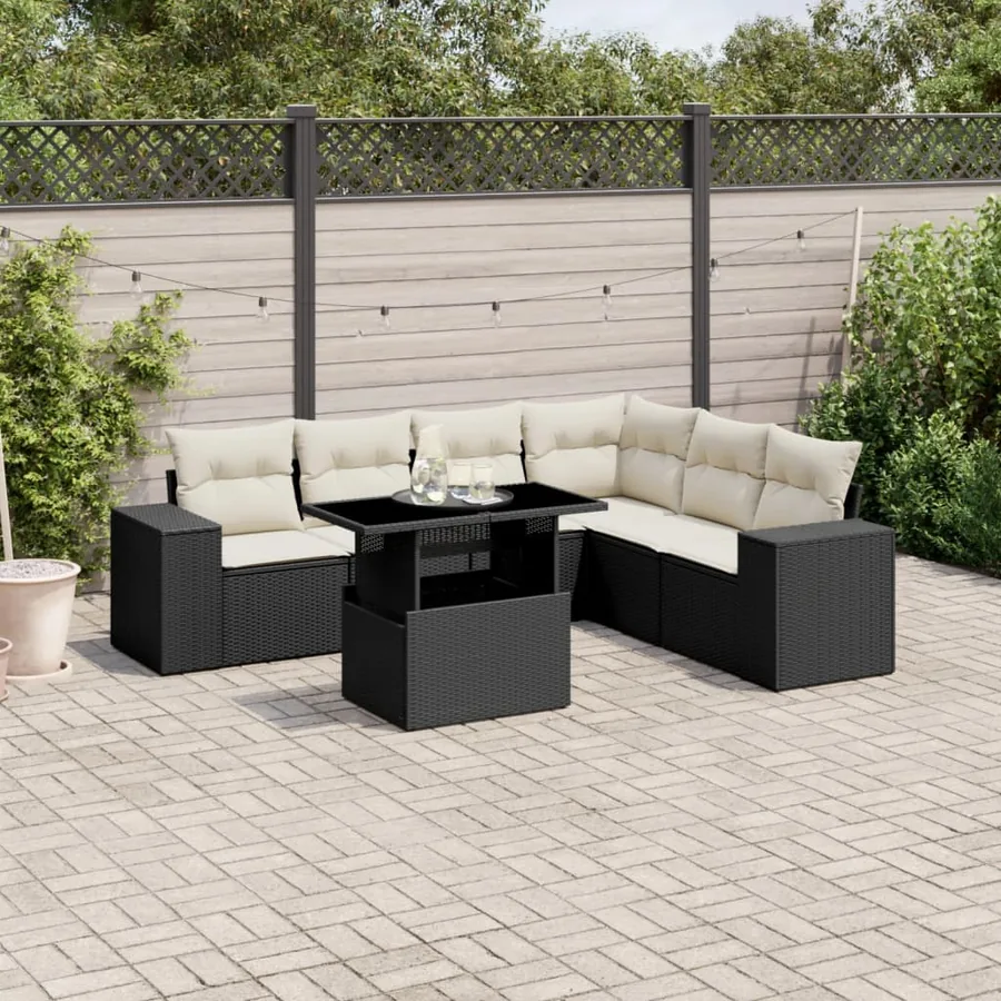 Salon de jardin 7 pcs avec coussins noir résine tressée 62 x 62 x 69 cm - 66,4 kg