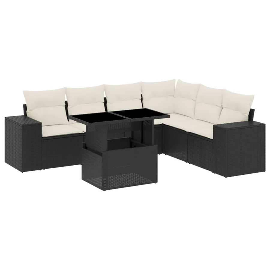 Salon de jardin 7 pcs avec coussins noir résine tressée 62 x 62 x 69 cm - 66,4 kg - 2