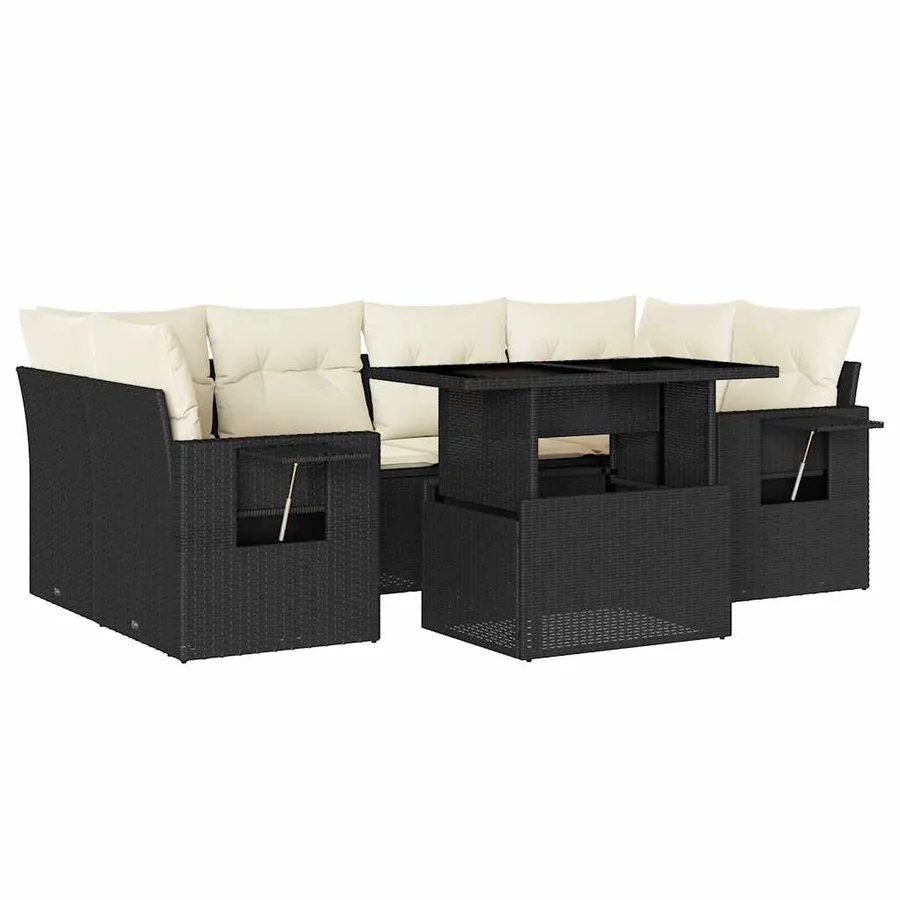 Salon de jardin 7 pcs avec coussins noir résine tressée 62 x 62 x 69 cm - 67,7 kg - 2