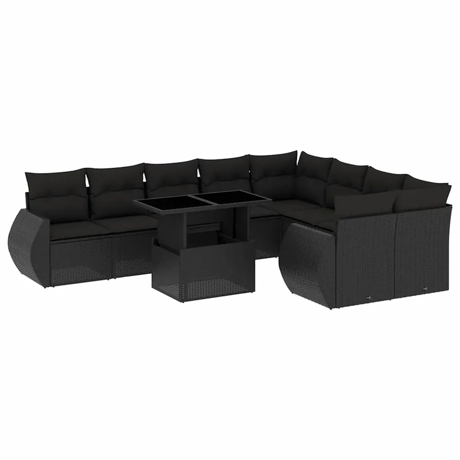 Salon de jardin 10 pcs avec coussins noir résine tressée - 2