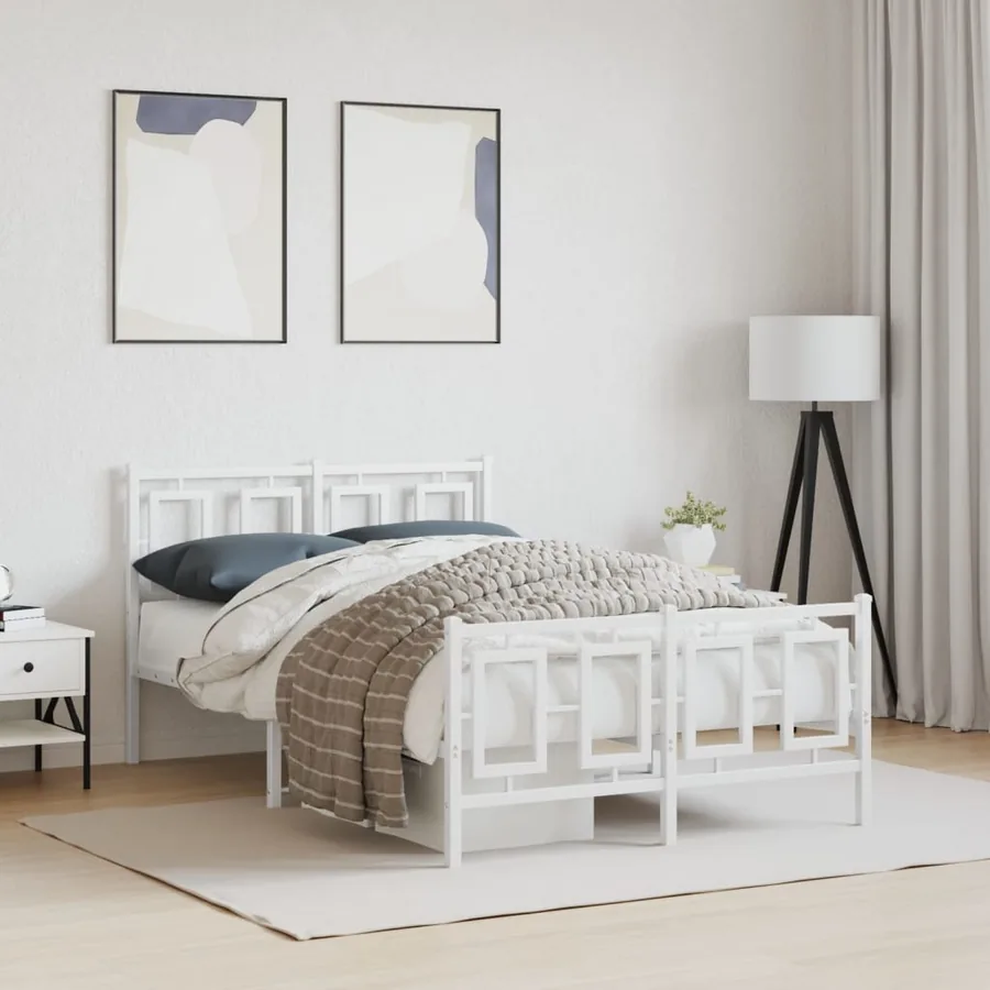 Cadre de lit métal sans matelas et pied de lit blanc 120x200 cm
