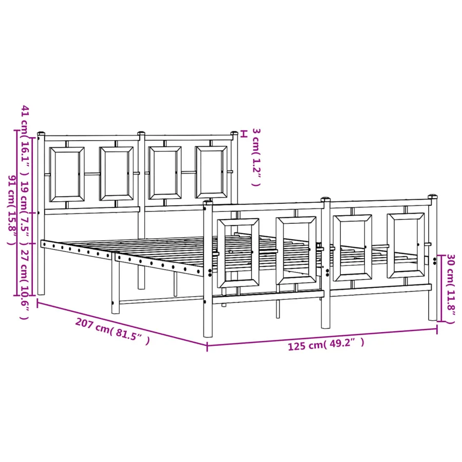 Cadre de lit métal sans matelas et pied de lit blanc 120x200 cm - 10
