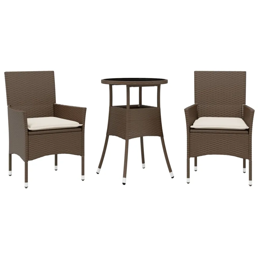 Ensemble à manger de jardin et coussins 3pcs marron rotin verre - 2