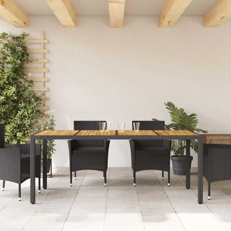 Table de jardin et dessus en bois d'acacia noir résine tressée - 3