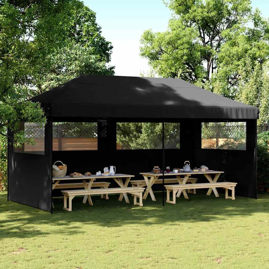 Tente de réception pliable escamotable 3 parois latérales noir