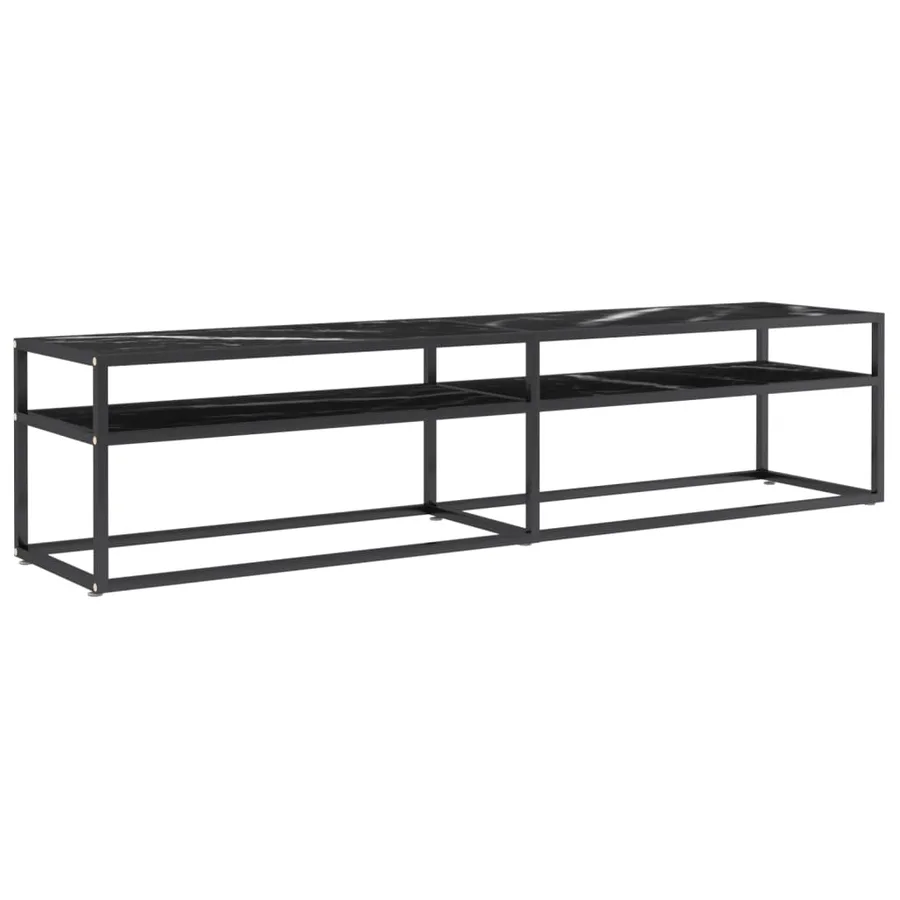 Meuble TV marbre noir 180x40x40,5 cm verre trempé - 2