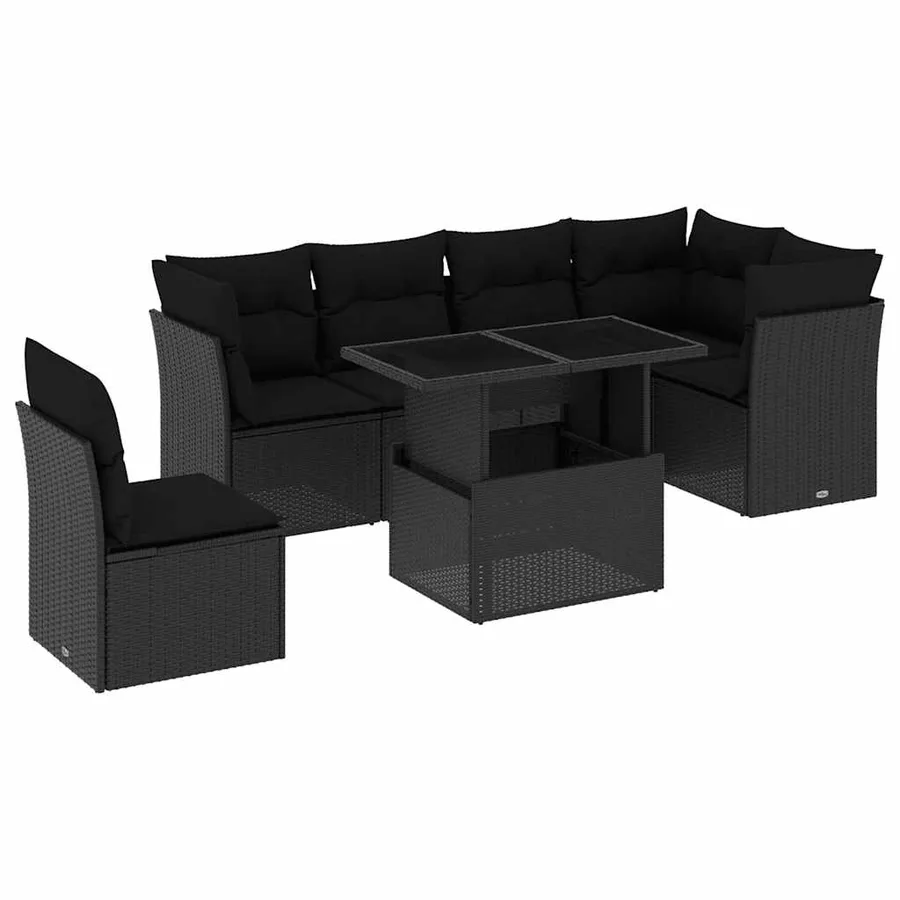 Salon de jardin 7 pcs avec coussins noir résine tressée 62 x 62 x 69 cm - 64,2 kg - 2