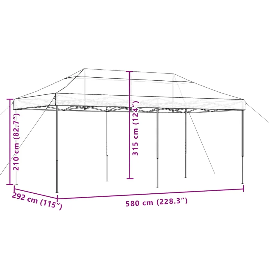 Tente de réception pliable escamotable taupe 580x292x315 cm - 9