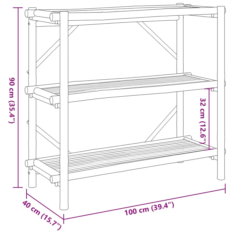Étagère à 3 niveaux 100x40x90 cm bambou - 8