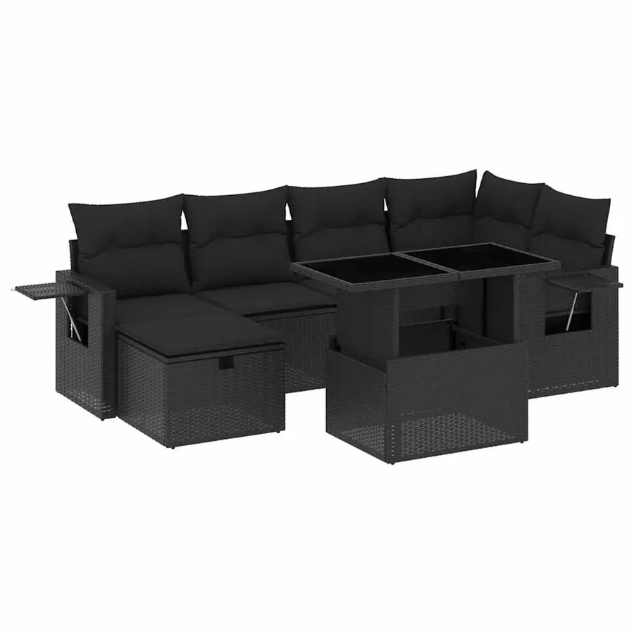 Salon de jardin 7 pcs avec coussins noir résine tressée 62 x 62 x 69 cm - 65,8 kg - 2