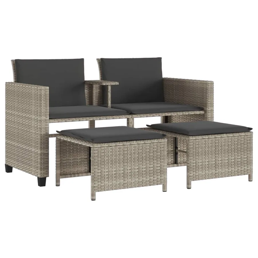 Canapé de jardin 2 places avec table tabourets gris clair rotin - 2