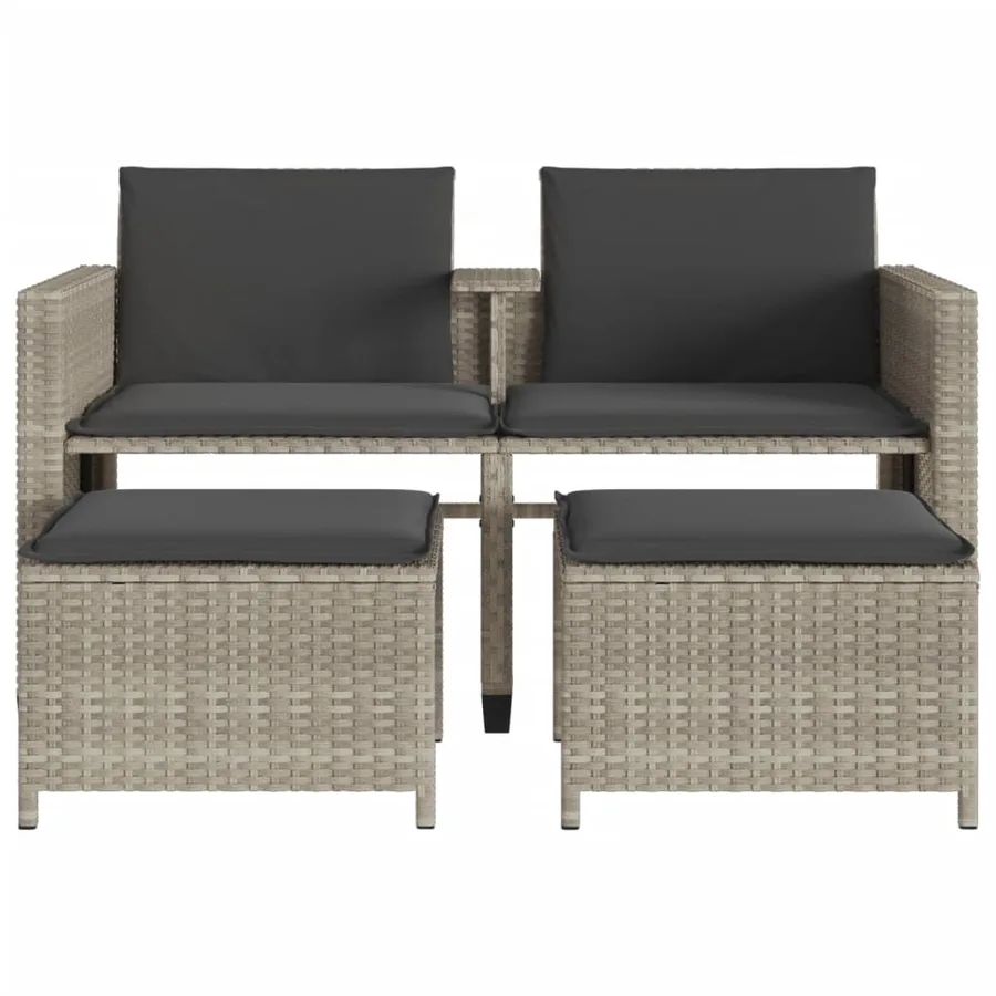 Canapé de jardin 2 places avec table tabourets gris clair rotin - 5