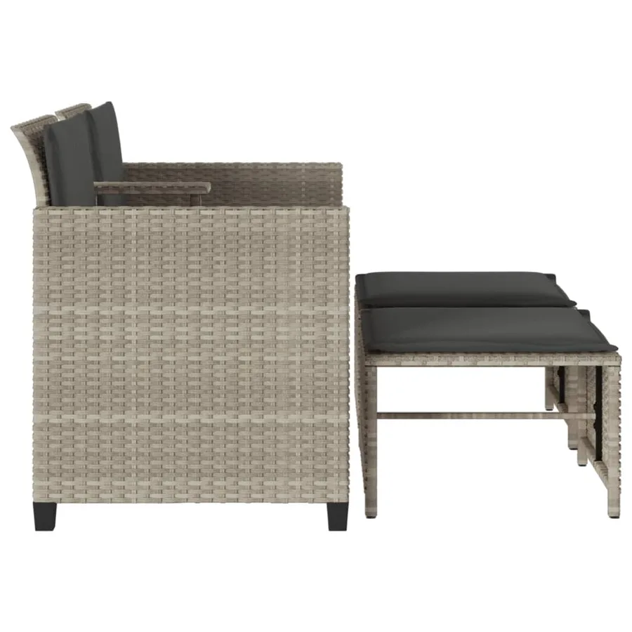 Canapé de jardin 2 places avec table tabourets gris clair rotin - 6