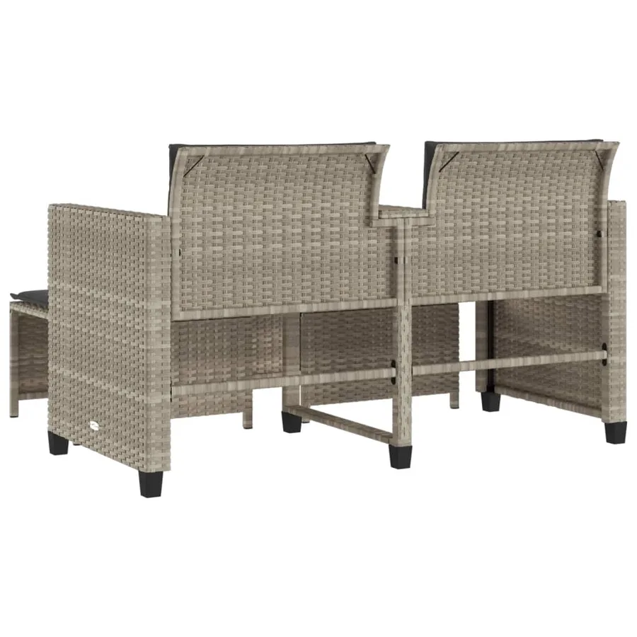 Canapé de jardin 2 places avec table tabourets gris clair rotin - 7