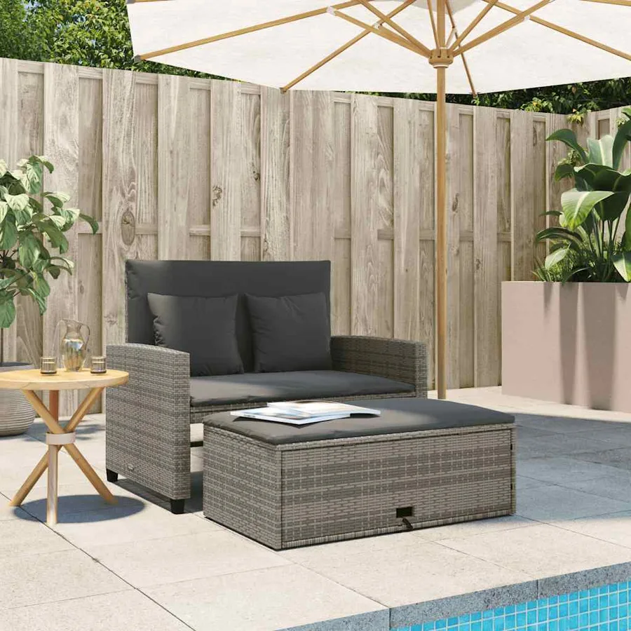 Canapé de jardin 2 places avec coussins gris résine tressée - 3