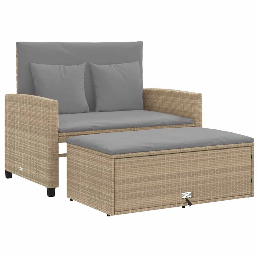 Canapé de jardin avec coussins 2 places beige résine tressée - 2