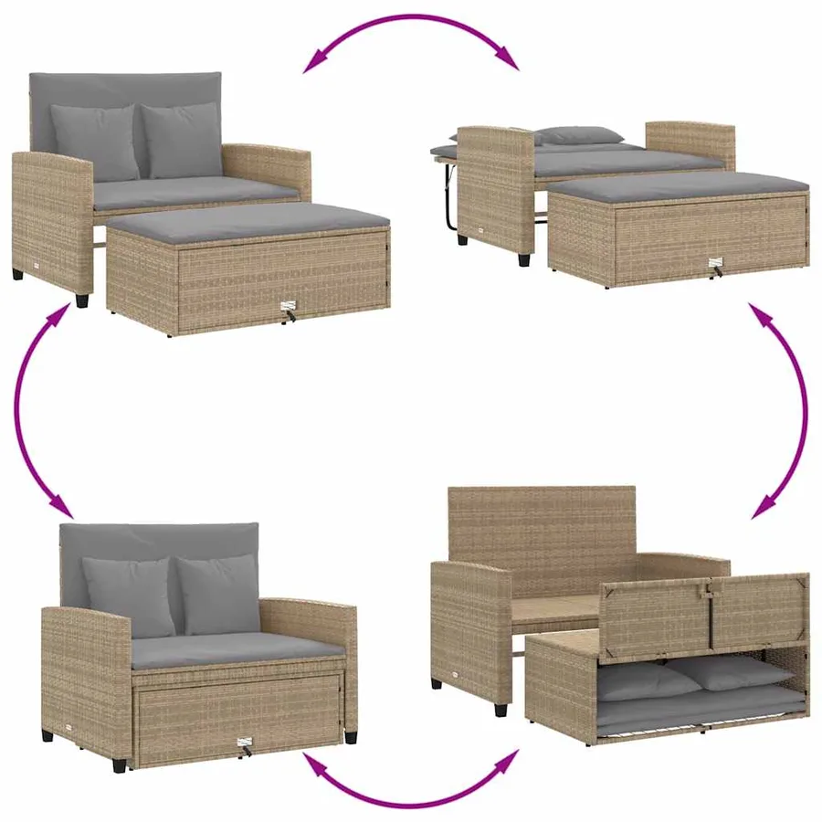 Canapé de jardin avec coussins 2 places beige résine tressée - 5