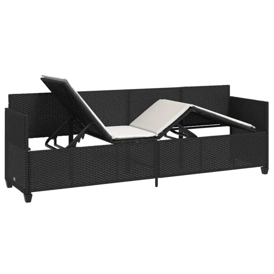 Chaise longue avec coussins noir résine tressée - 4