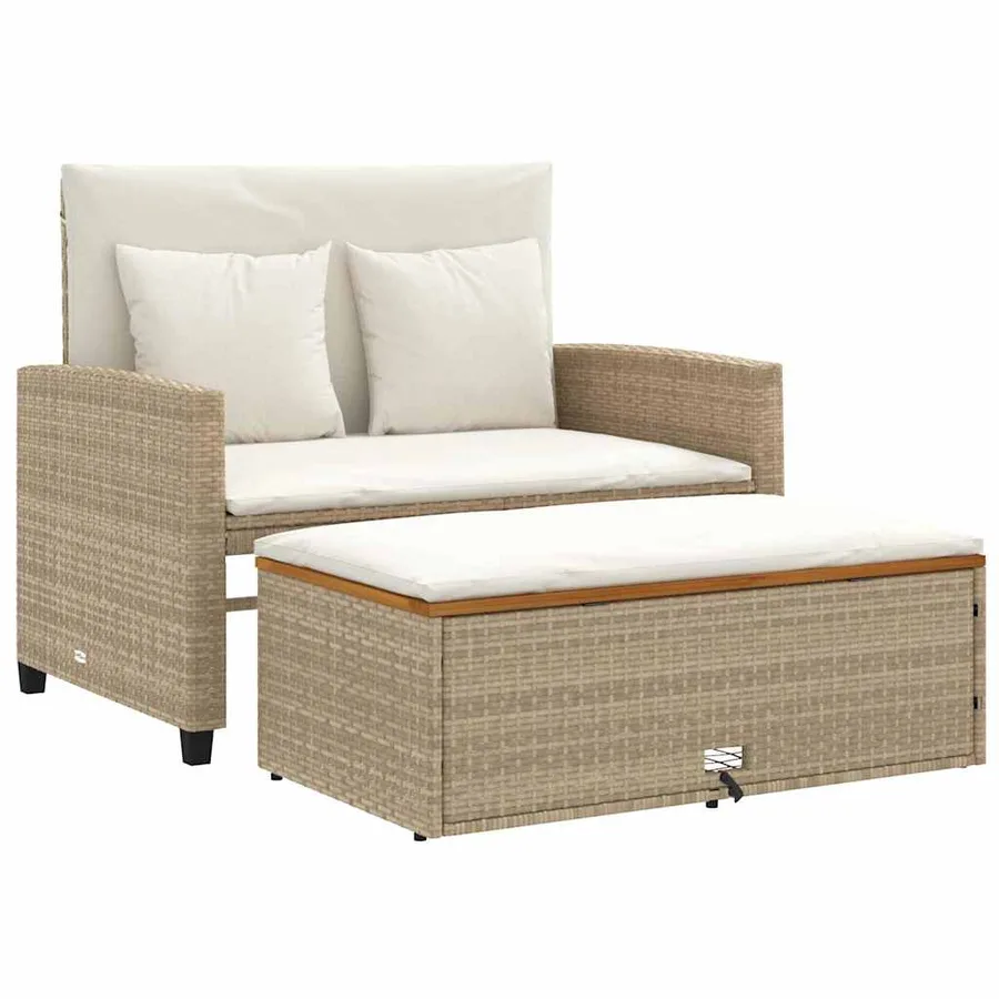 Canapé de jardin 2 places coussins beige résine tressée&acacia - 2