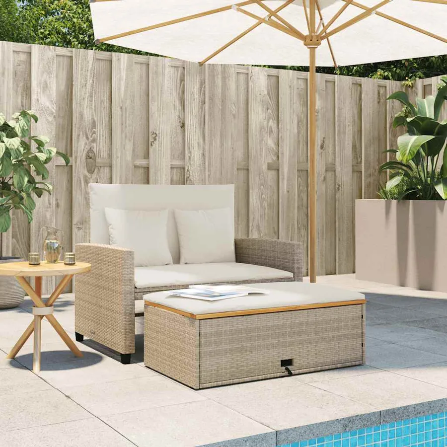 Canapé de jardin 2 places coussins beige résine tressée&acacia - 3