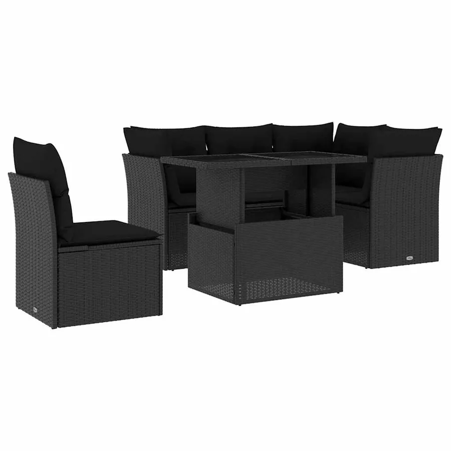 Salon de jardin 6 pcs avec coussins noir résine tressée - 2