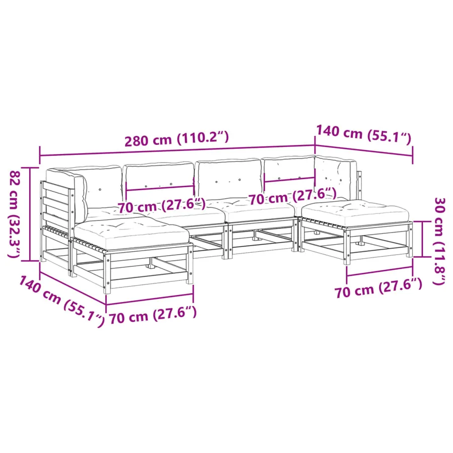 Salon de jardin 6 pcs avec coussins bois de pin massif - 12
