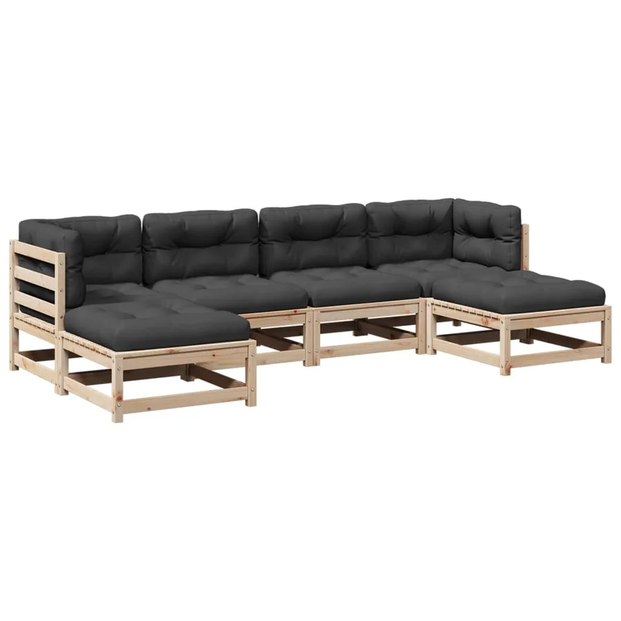 Salon de jardin 6 pcs avec coussins bois de pin massif - 2