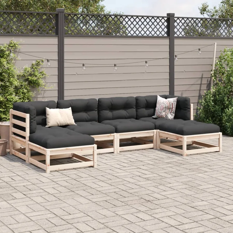 Salon de jardin 6 pcs avec coussins bois de pin massif - 3