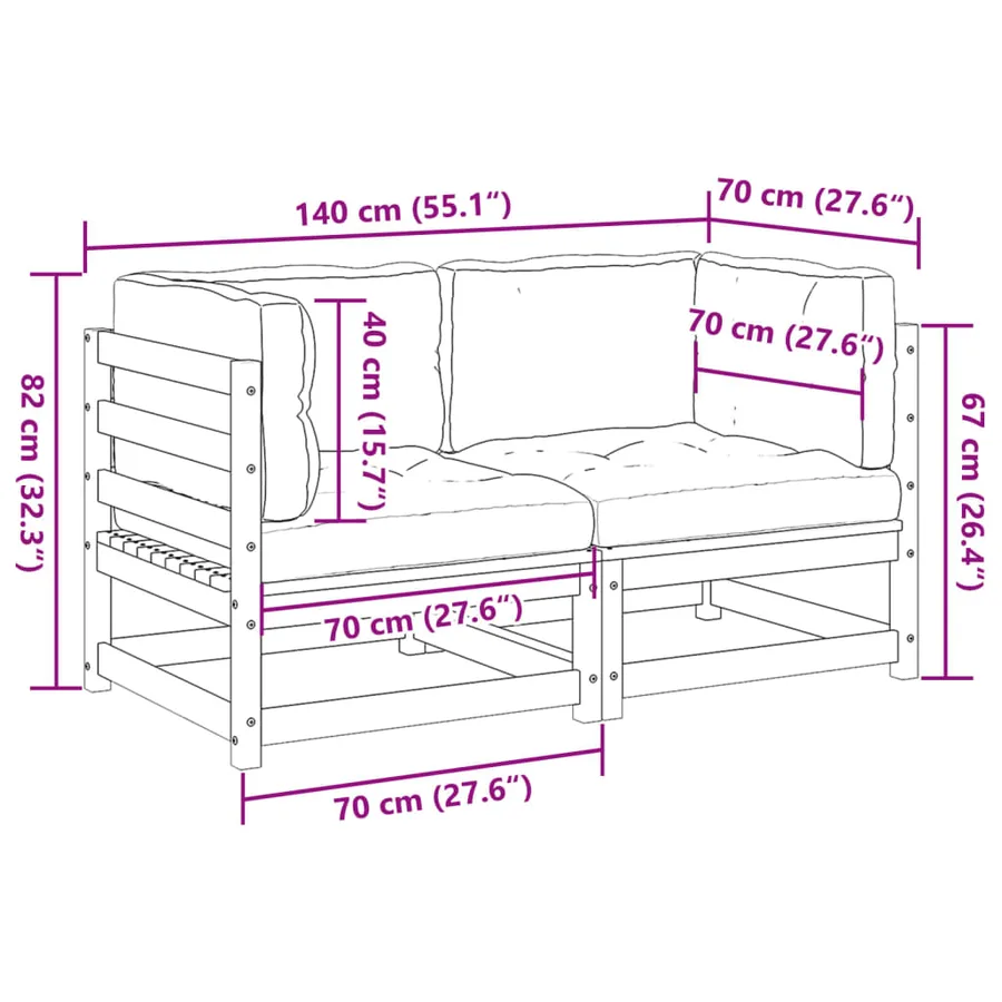 Salon de jardin 2 pcs avec coussins bois de pin massif - 8