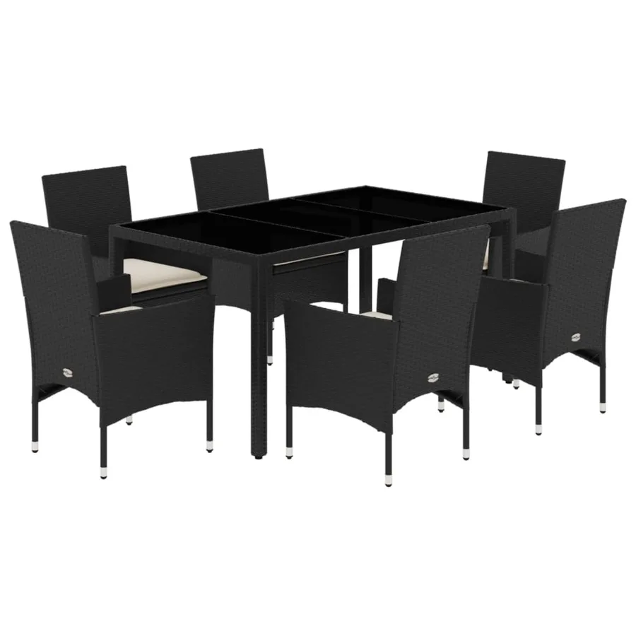 Ensemble à manger de jardin et coussins 7 pcs noir rotin acacia - 2
