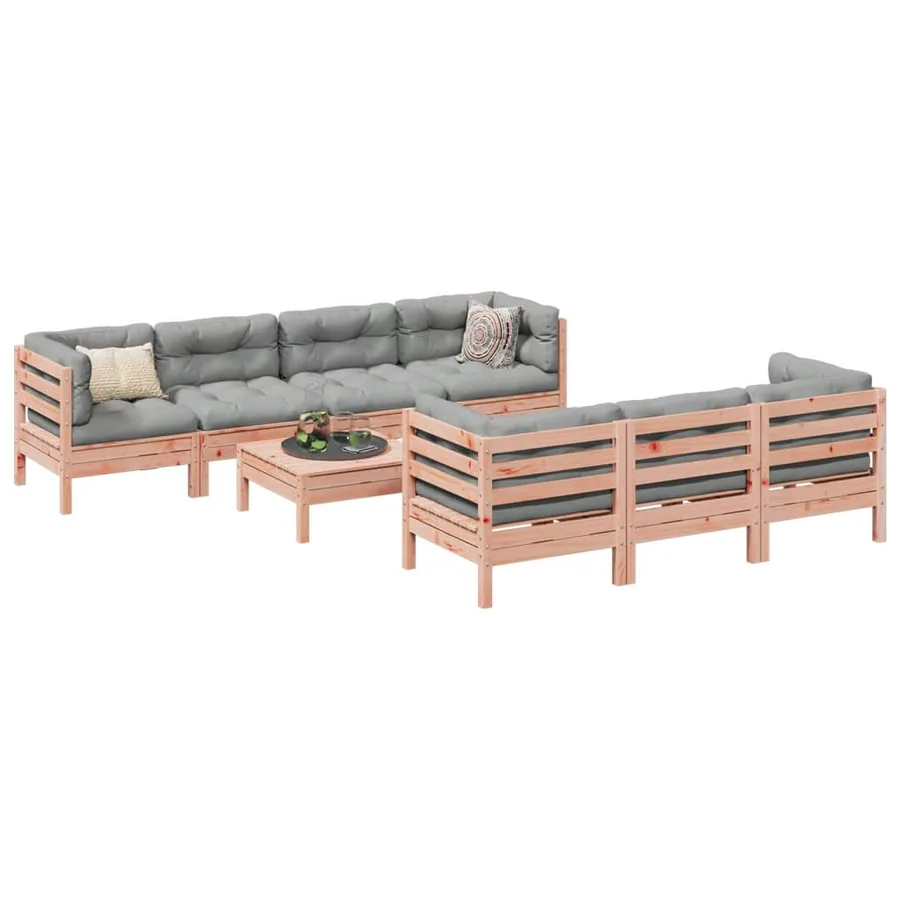Salon de jardin 8 pcs avec coussins sapin douglas solide