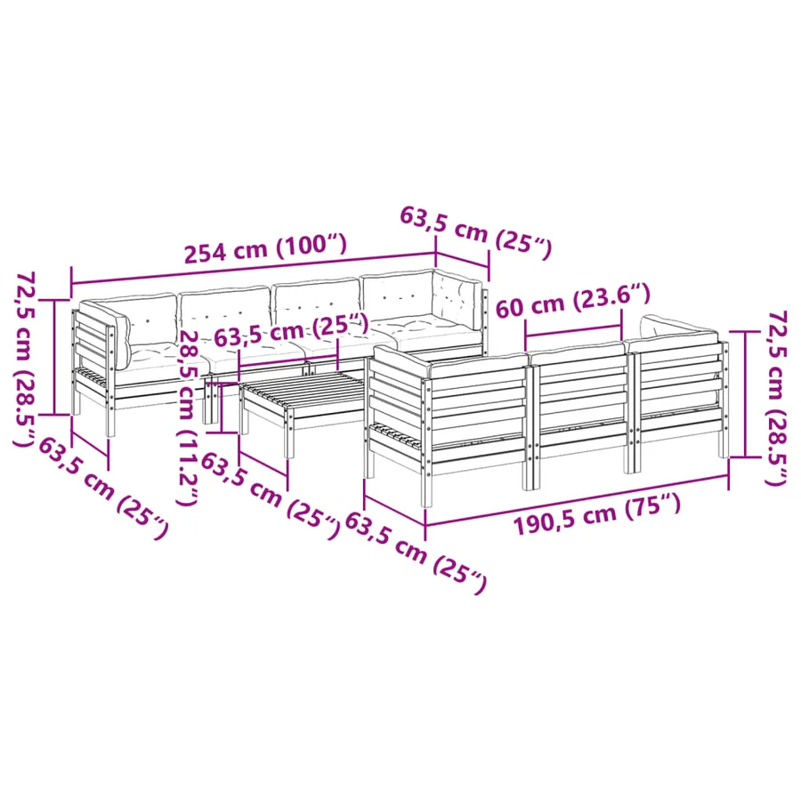 Salon de jardin 8 pcs avec coussins sapin douglas solide - 12