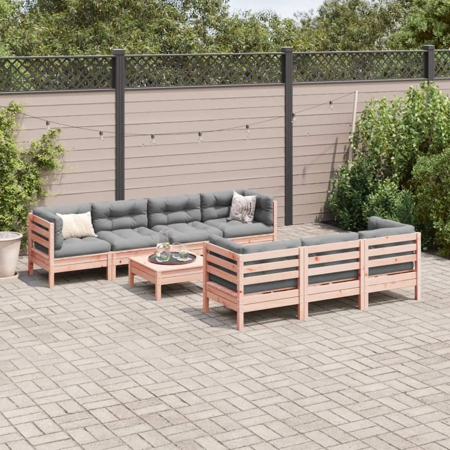 Salon de jardin 8 pcs avec coussins sapin douglas solide - 3