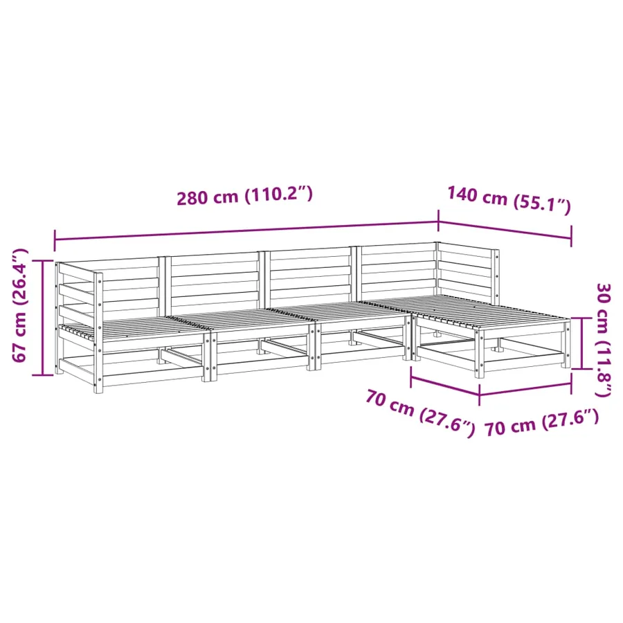 Salon de jardin 5 pcs bois de pin imprégné - 10