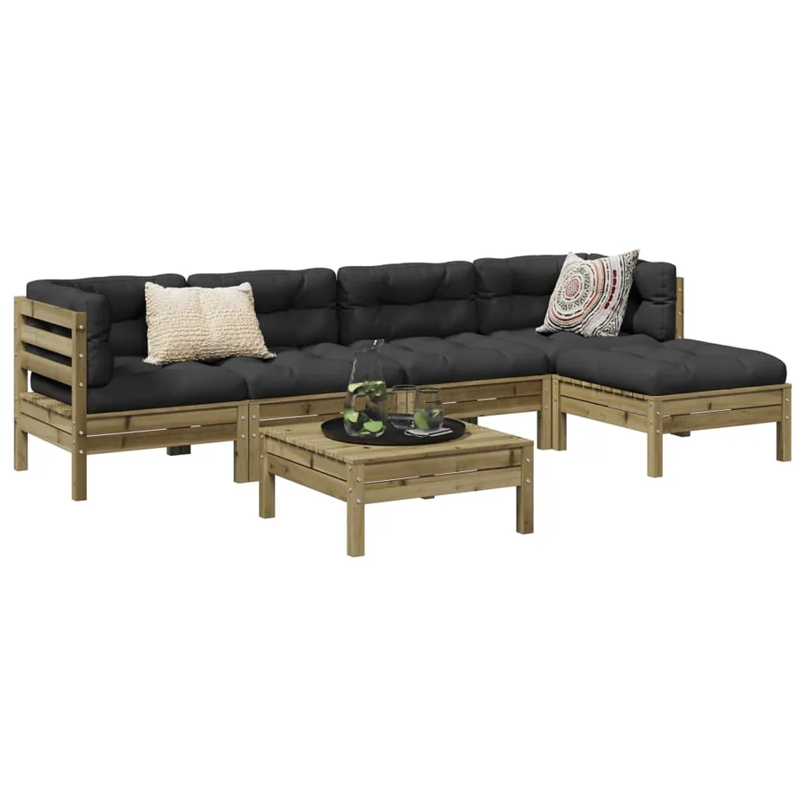Salon de jardin 6 pcs avec coussins bois de pin imprégné