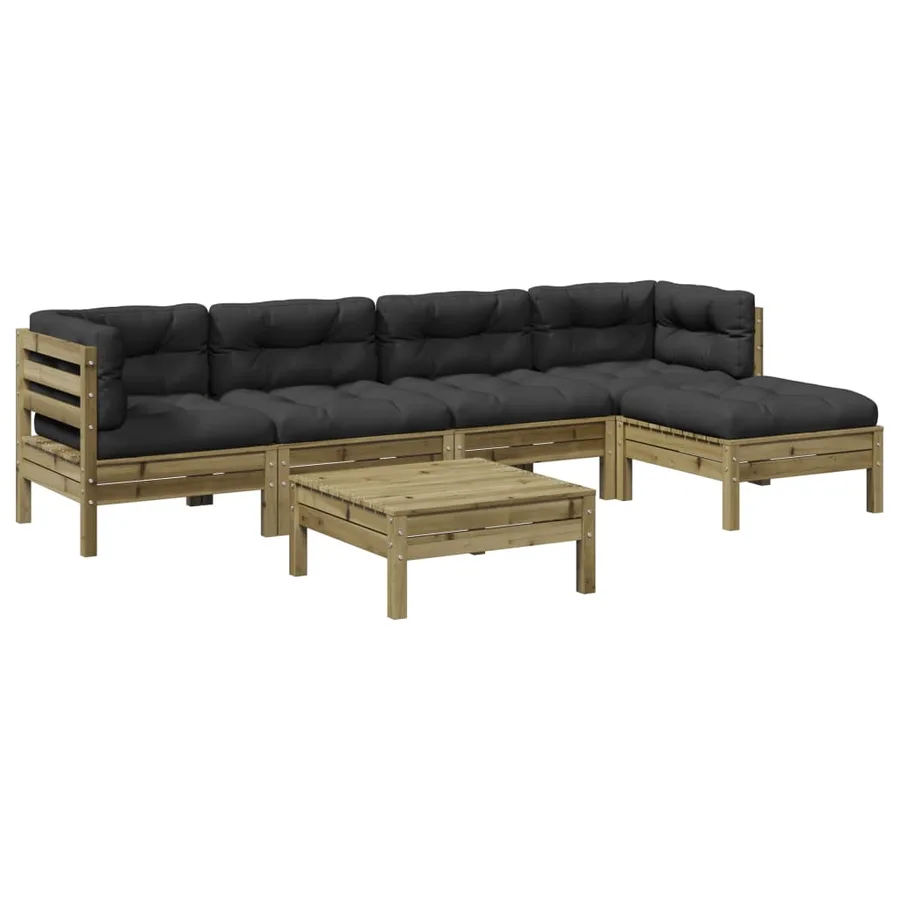 Salon de jardin 6 pcs avec coussins bois de pin imprégné - 2