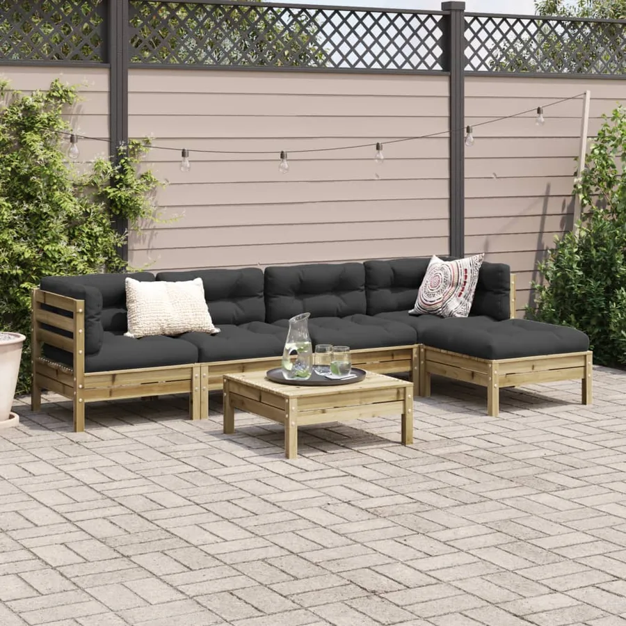 Salon de jardin 6 pcs avec coussins bois de pin imprégné - 3