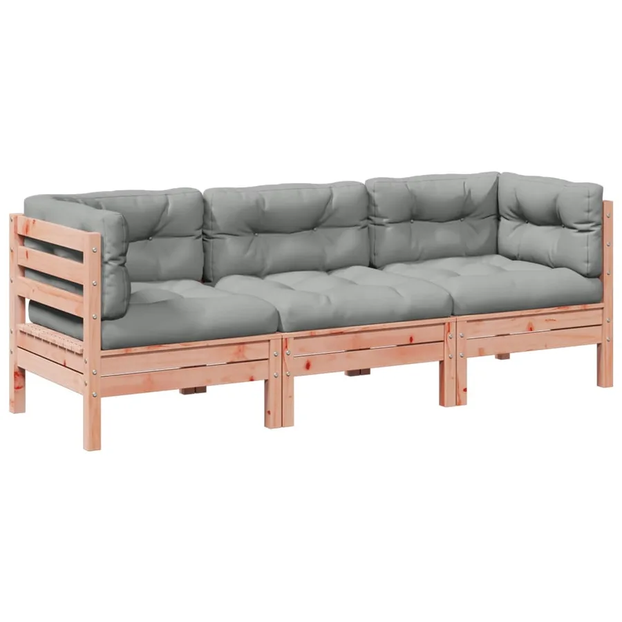 Salon de jardin 3 pcs et coussins bois massif sapin de douglas - 2