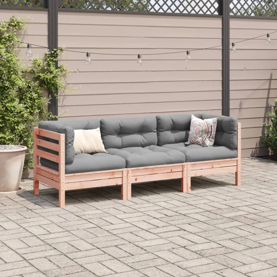Salon de jardin 3 pcs et coussins bois massif sapin de douglas - 3