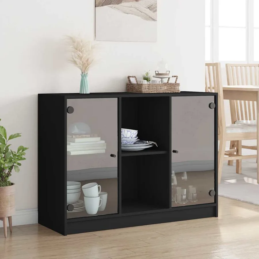 Buffet noir 102x37x75,5 cm bois d'ingénierie - 3