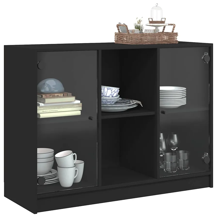Buffet noir 102x37x75,5 cm bois d'ingénierie - 5